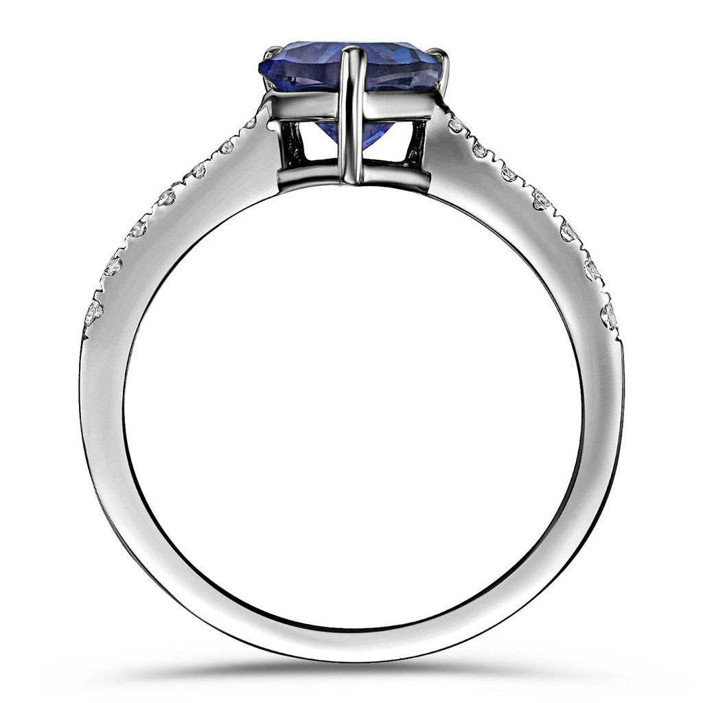 Blue Sapphire Pear Cut Ring in Silver