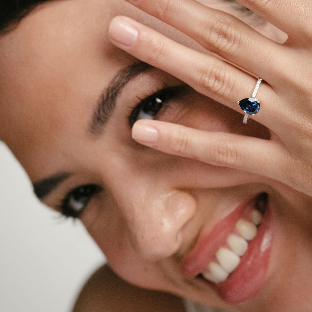 Blue Sapphire Pear Cut Ring in Silver