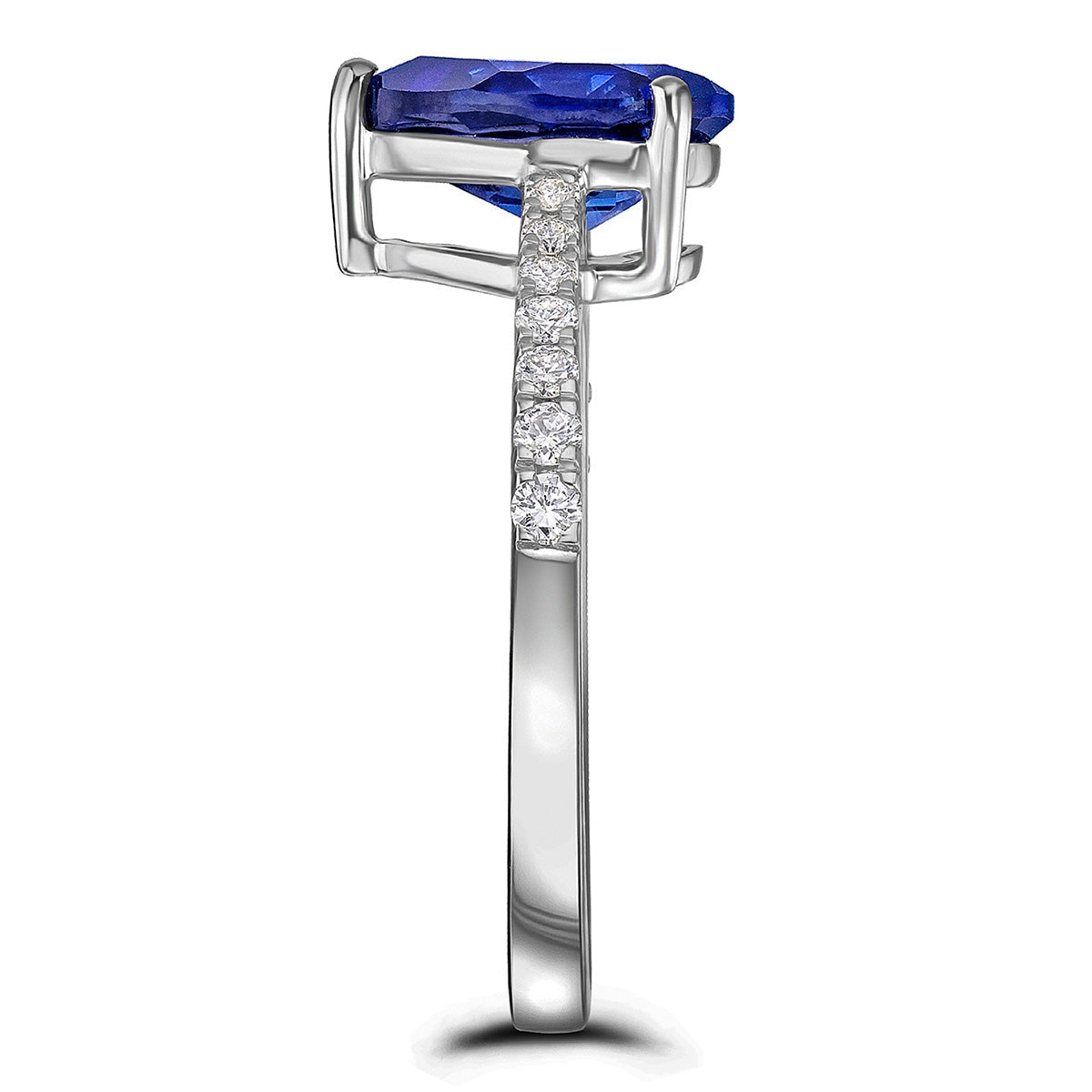 Blue Sapphire Pear Cut Ring in Silver