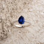 Blue Sapphire Pear Cut Ring in Silver