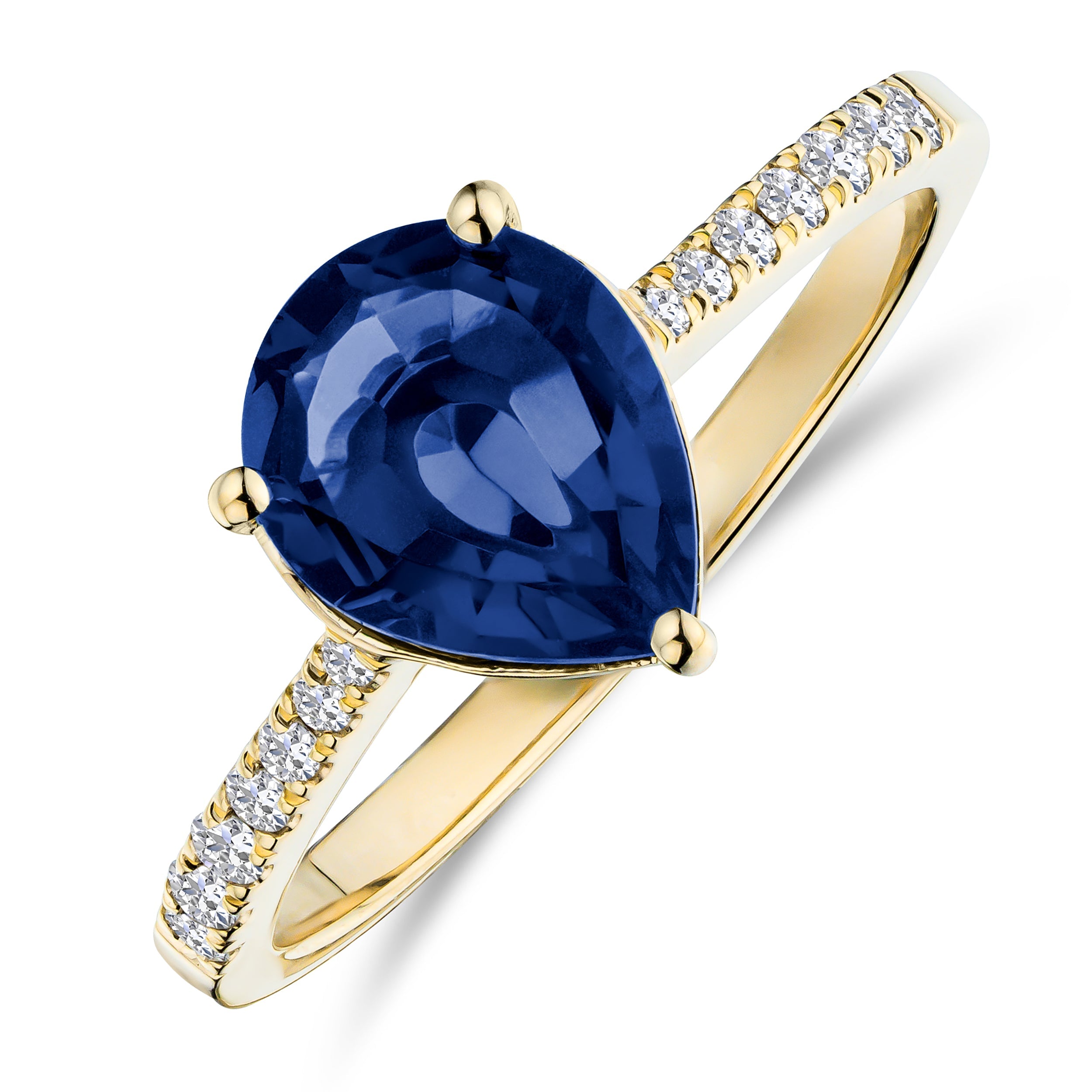 Blue Sapphire Pear Cut Ring in Gold