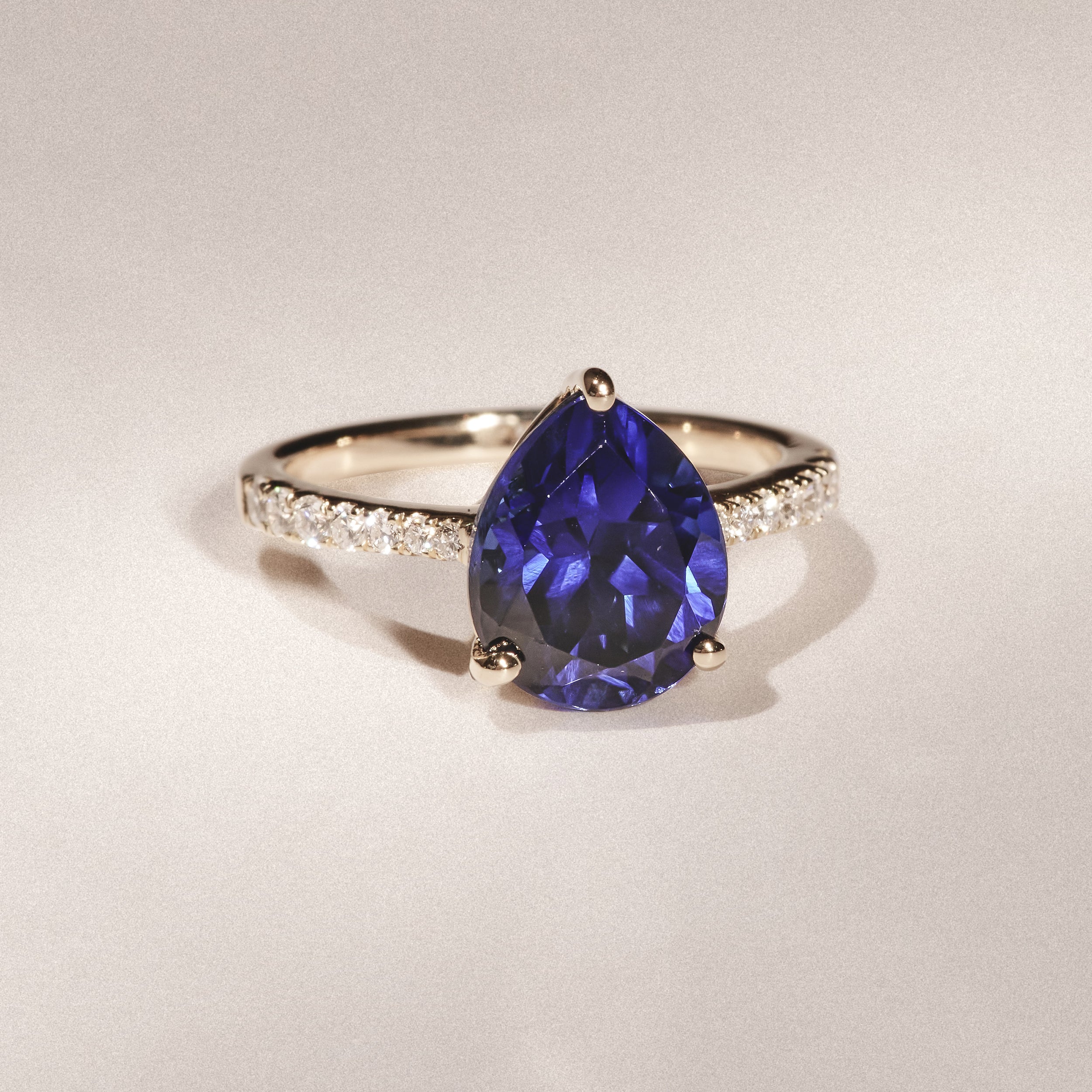 Blue Sapphire Pear Cut Ring in Gold