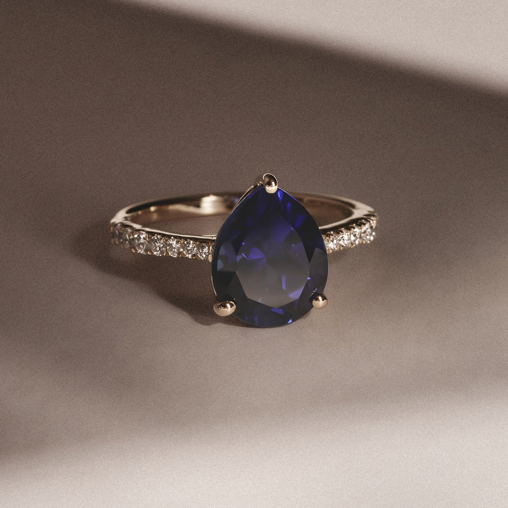 Blue Sapphire Pear Cut Ring in Gold