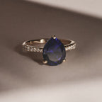 Blue Sapphire Pear Cut Ring in Gold