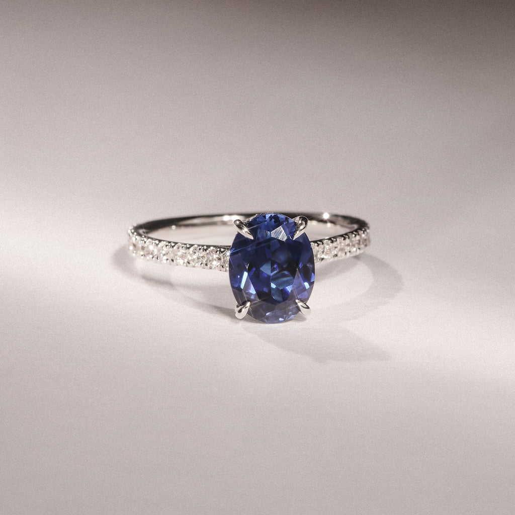 Blue Oval Halo Ring