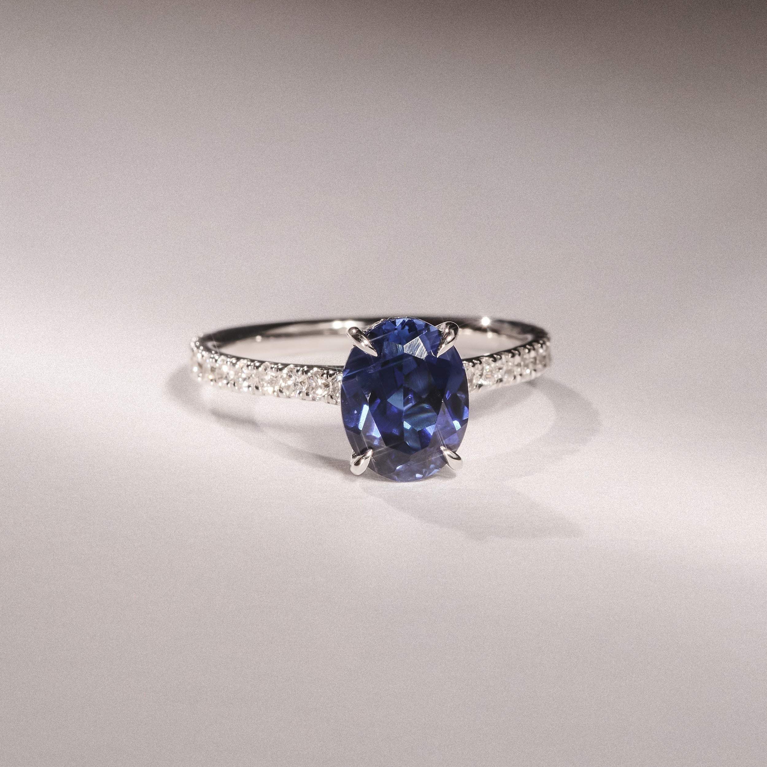 Blue Oval Halo Ring