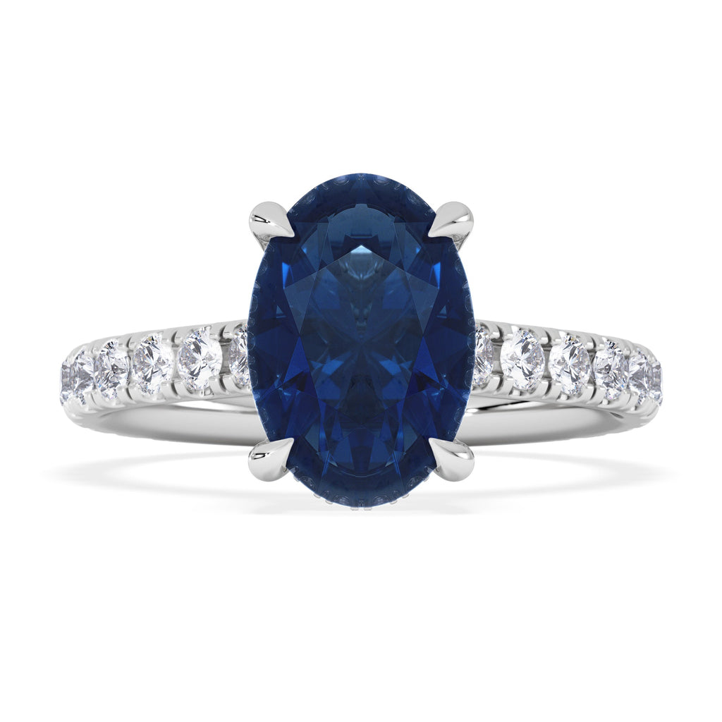 Blue Oval Halo Ring