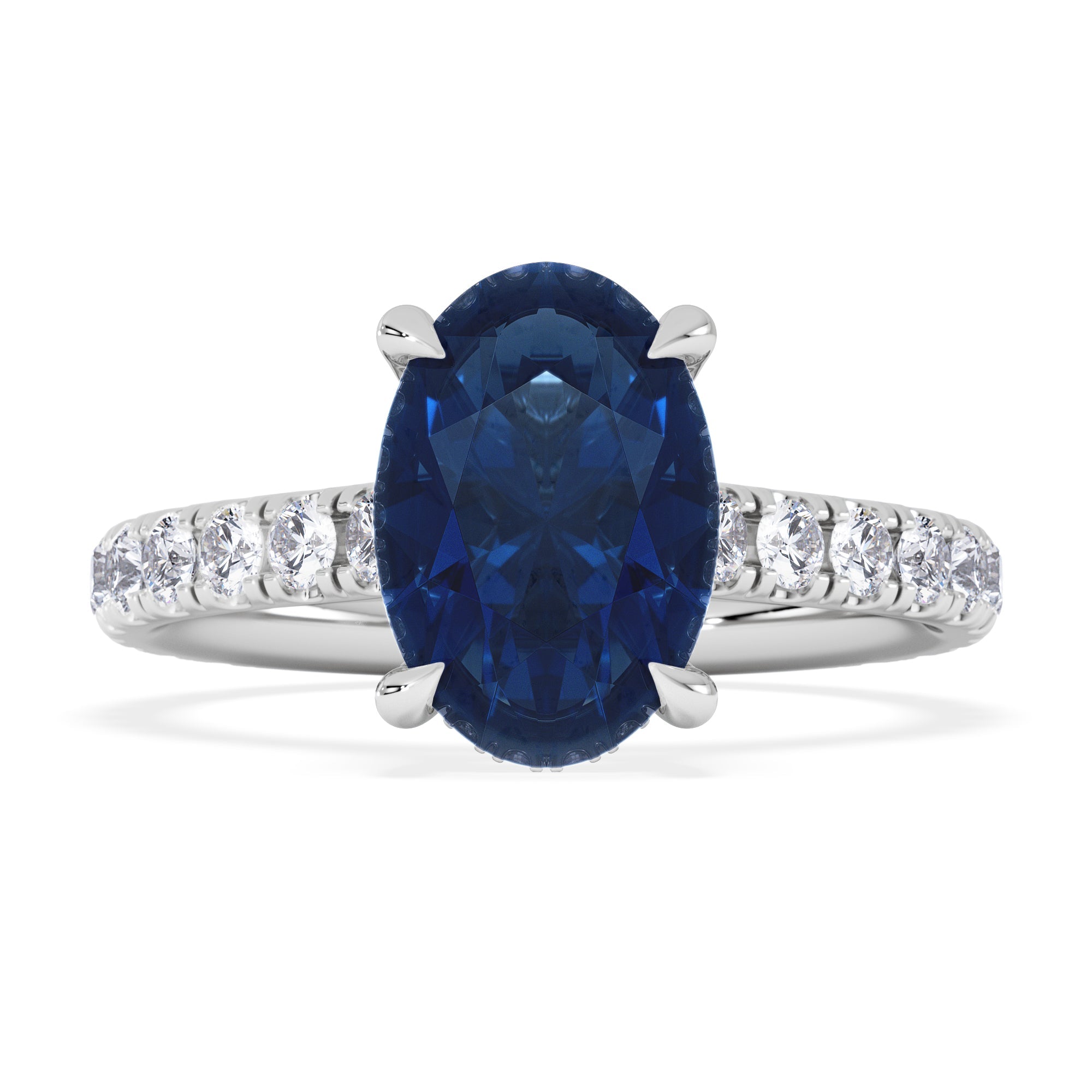 Blue Oval Halo Ring