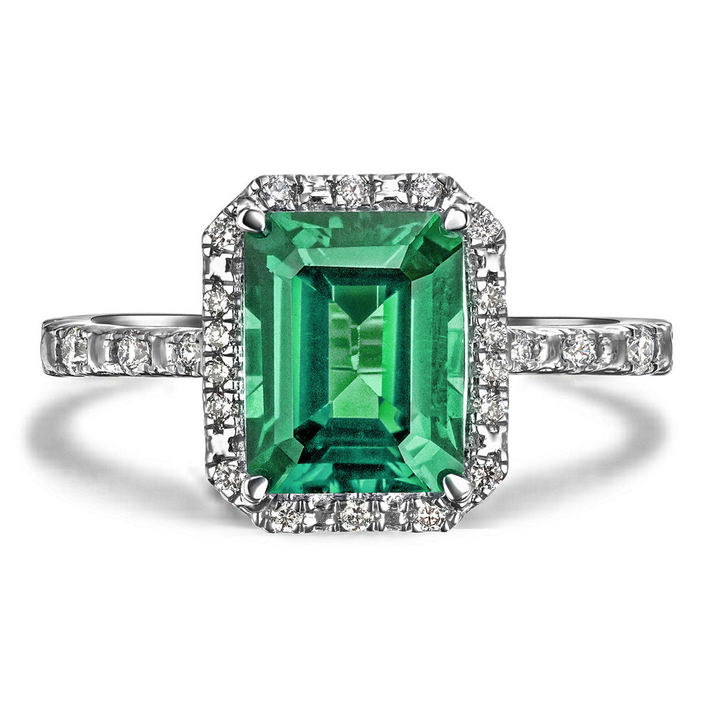 Green Emerald Peer Cut Ring in Silver