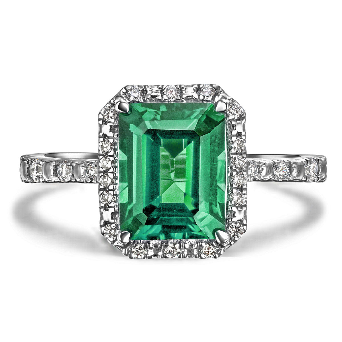 Green Emerald Peer Cut Ring in Silver