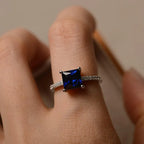 Blue Sapphire Square Cut Ring in Silver