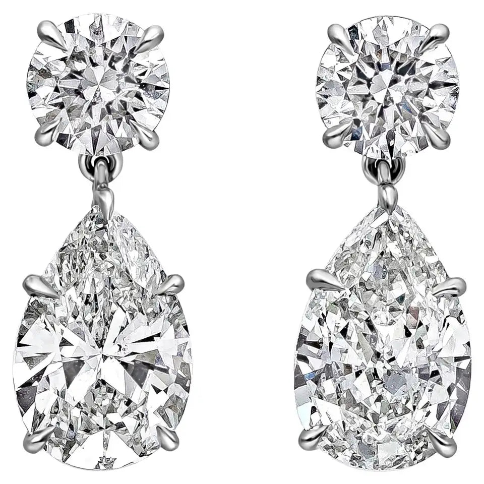 Pear and Round Diamond Dangle Drop Earrings