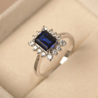 Sapphire Emerald Cut Halo Ring