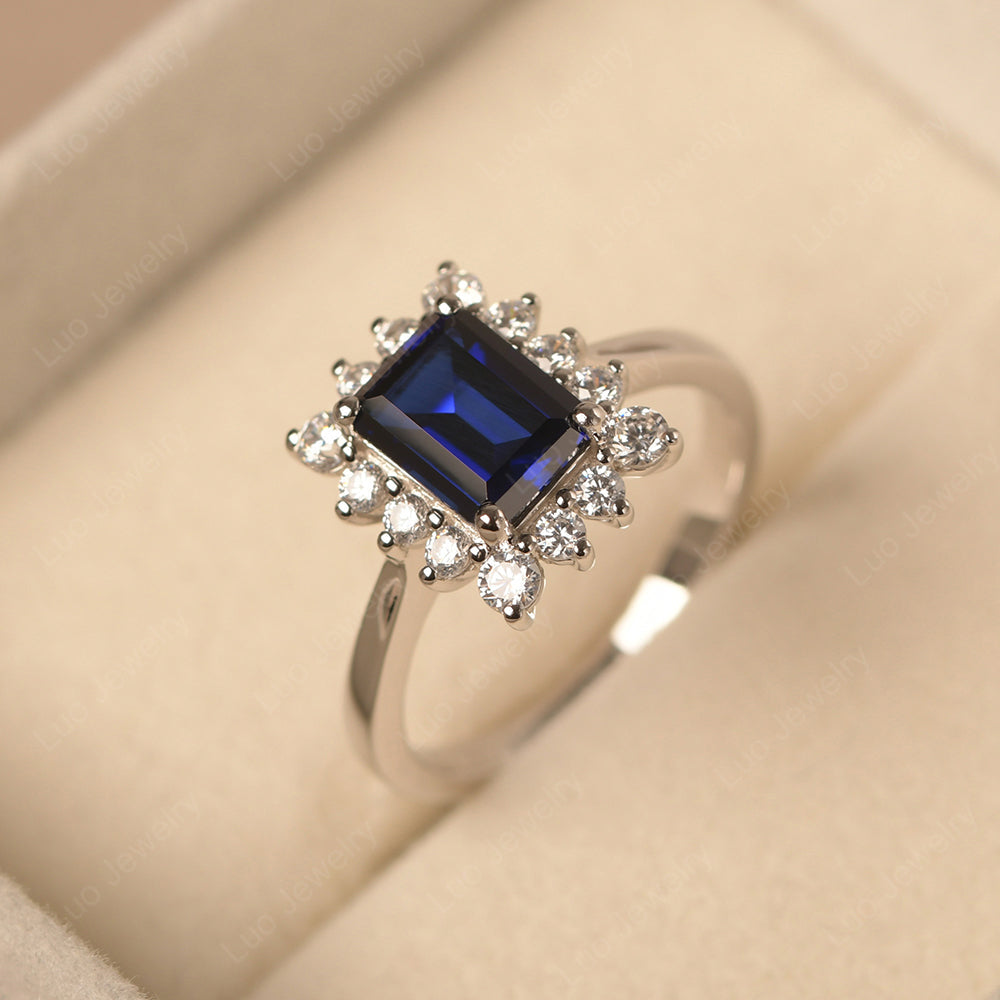 Sapphire Emerald Cut Halo Ring