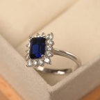 Sapphire Emerald Cut Halo Ring