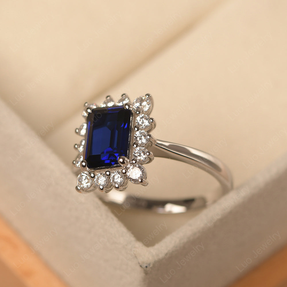 Sapphire Emerald Cut Halo Ring