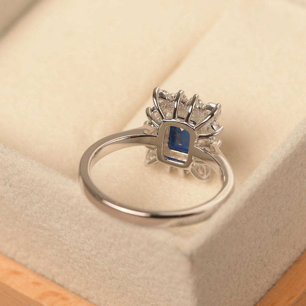 Sapphire Emerald Cut Halo Ring