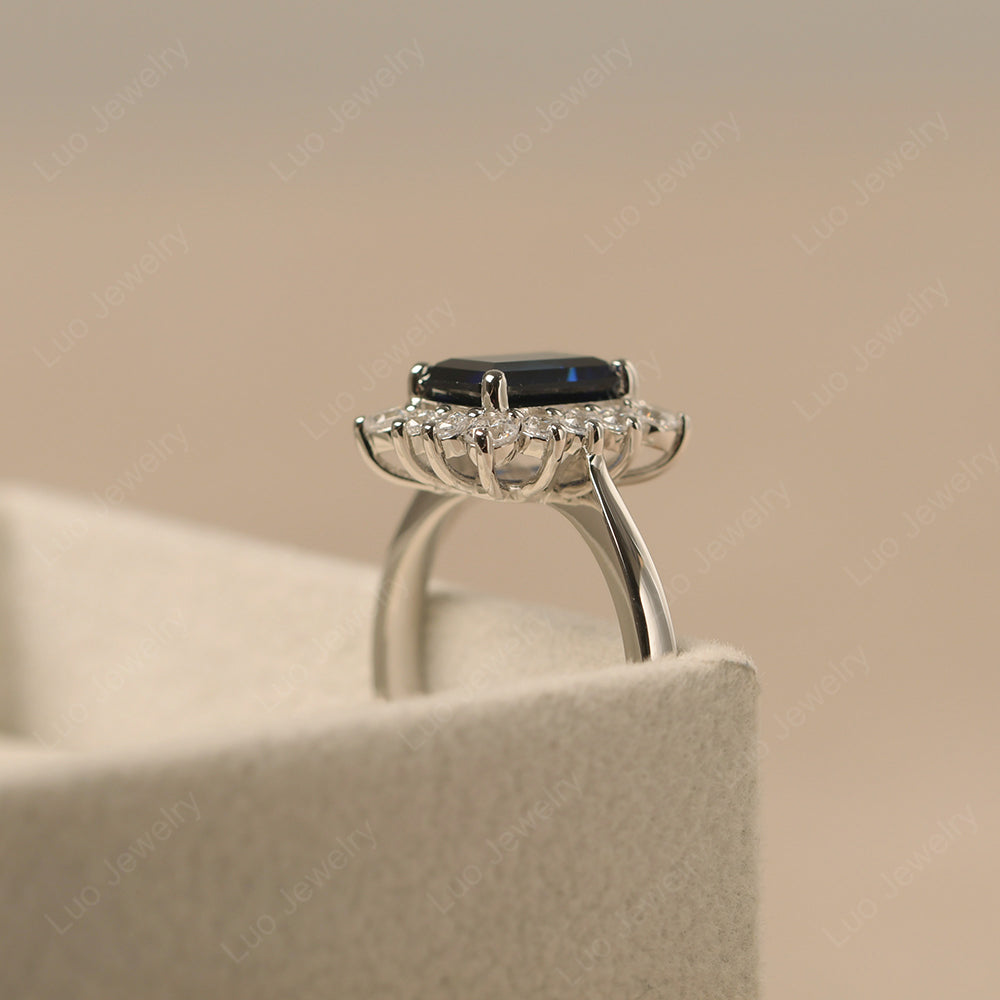 Sapphire Emerald Cut Halo Ring