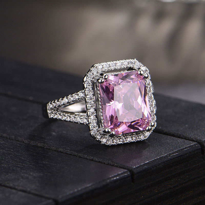 Crushed Ice Cut Rectangular Pink Ring
