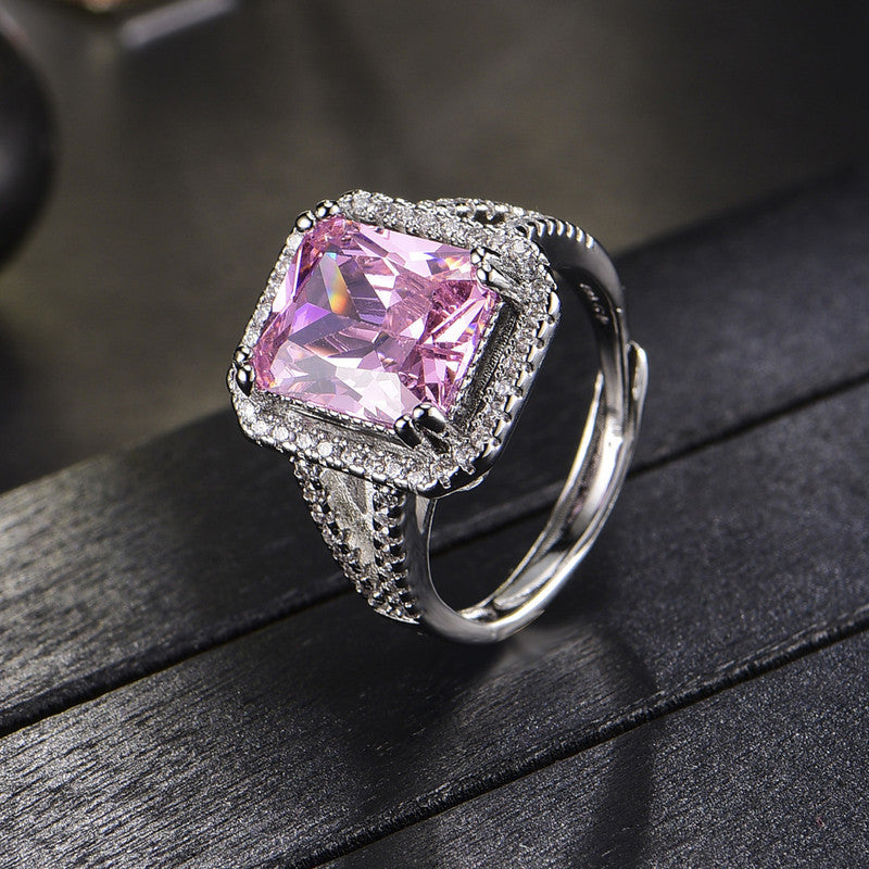 Crushed Ice Cut Rectangular Pink Ring