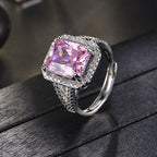 Crushed Ice Cut Rectangular Pink Ring