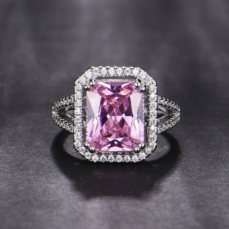 Crushed Ice Cut Rectangular Pink Ring
