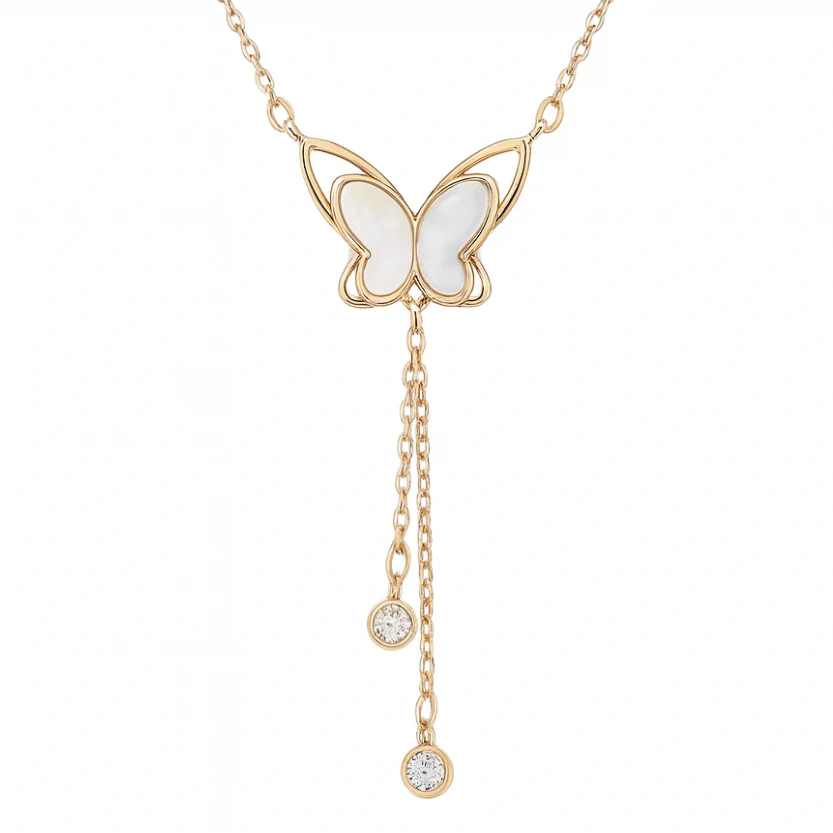 Pearl Butterfly Necklace - Gold