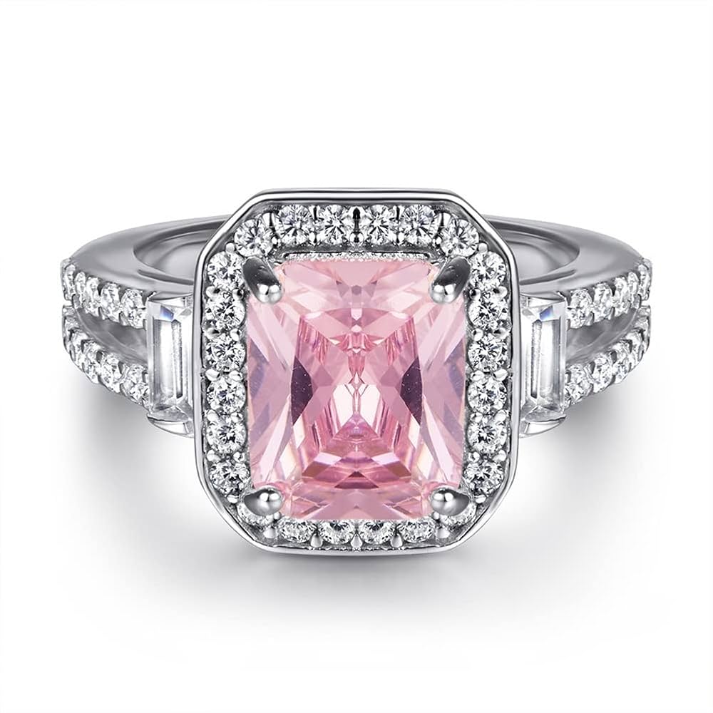 Crushed Ice Cut Rectangular Pink Ring