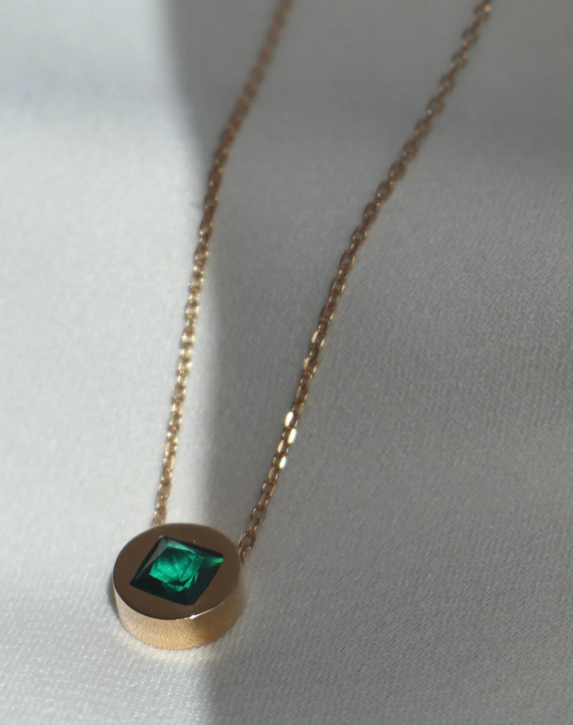 Circle square green Necklace Gold plated 18K
