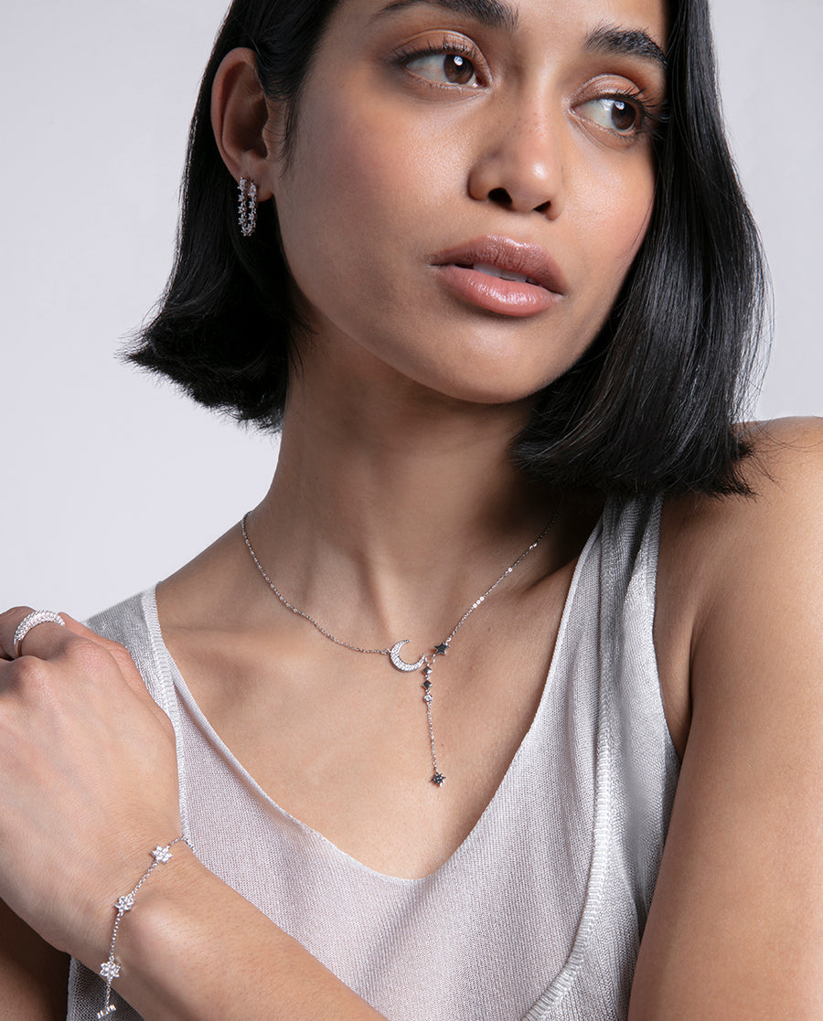 MOON MOTIF AND STAR PENDANT WITH WHITE ZIRCONS Necklace