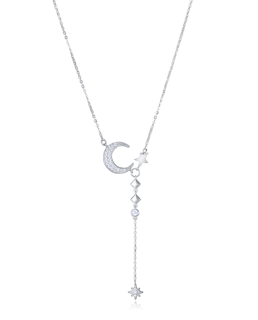 MOON MOTIF AND STAR PENDANT WITH WHITE ZIRCONS Necklace