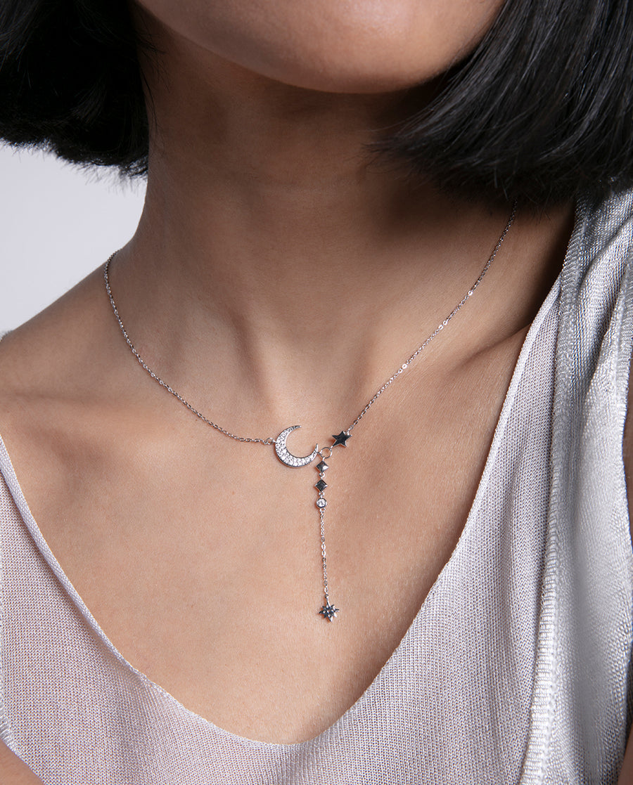 MOON MOTIF AND STAR PENDANT WITH WHITE ZIRCONS Necklace