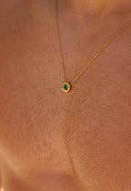 Circle square green Necklace Gold plated 18K