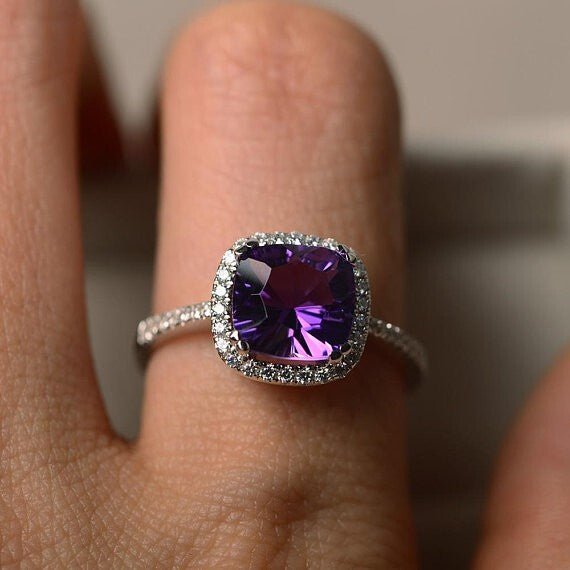Amethyst Cushion Cut Halo - Sila Silver Jewelry