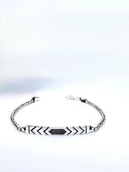 Black Chevron -S925 Sterling Silver Bracelet - Sila Silver Jewelry
