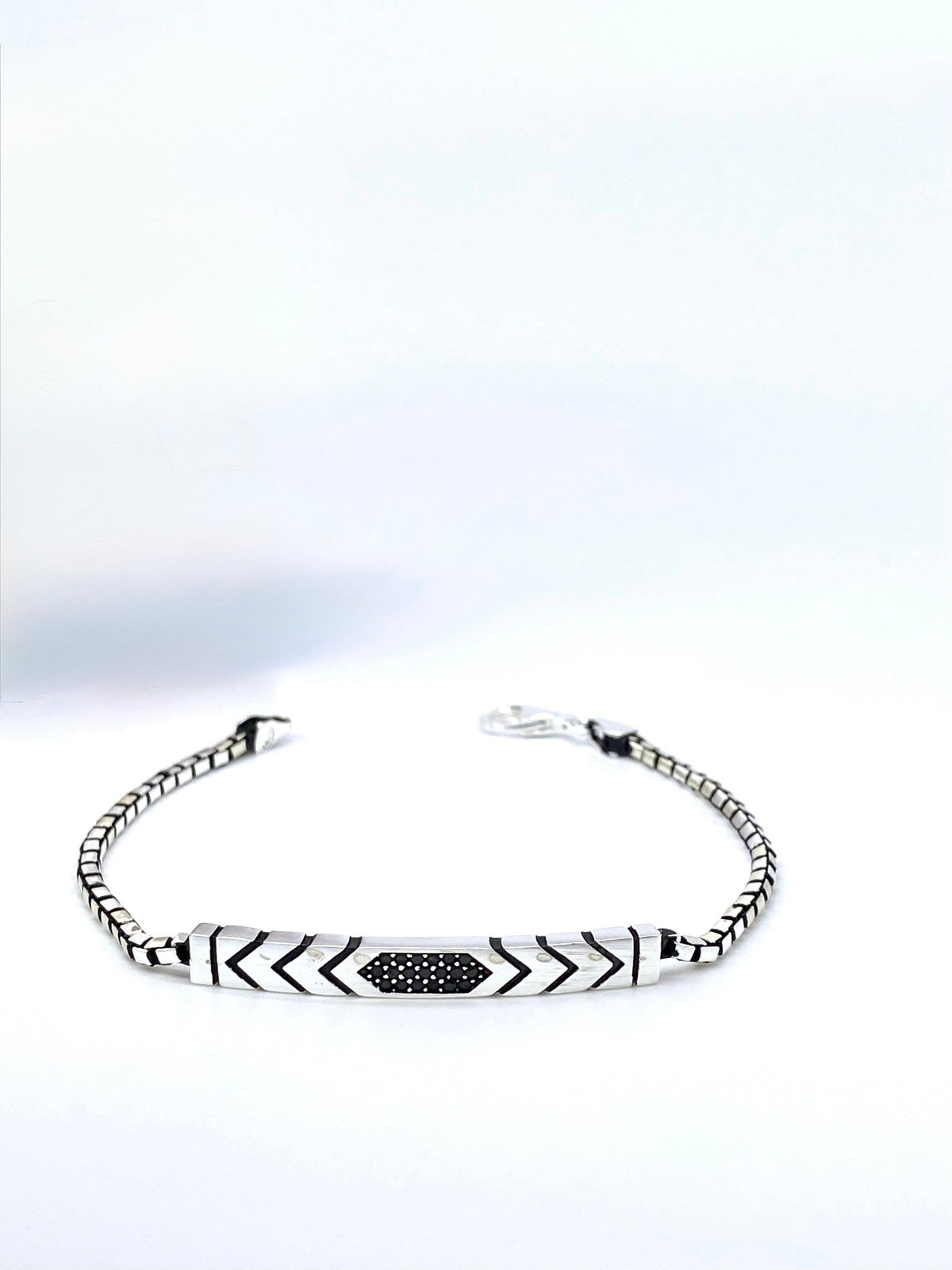 Black Chevron -S925 Sterling Silver Bracelet - Sila Silver Jewelry