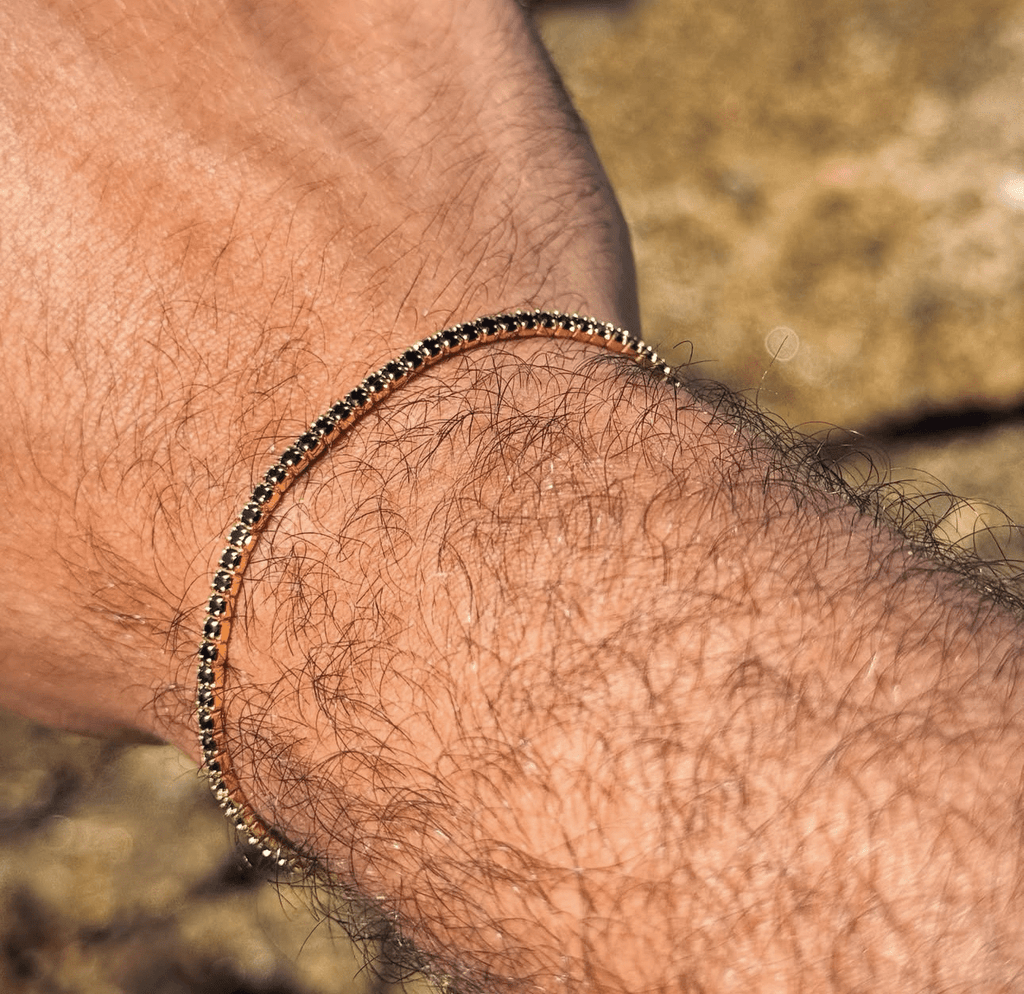 Black Tennis Bracelet Sterling Silver 925s- Gold Plated (1.5mm) - Sila Silver Jewelry