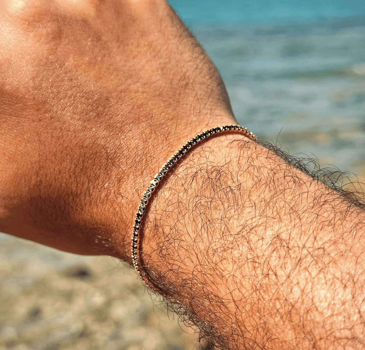Black Tennis Bracelet Sterling Silver 925s- Gold Plated (1.5mm) - Sila Silver Jewelry