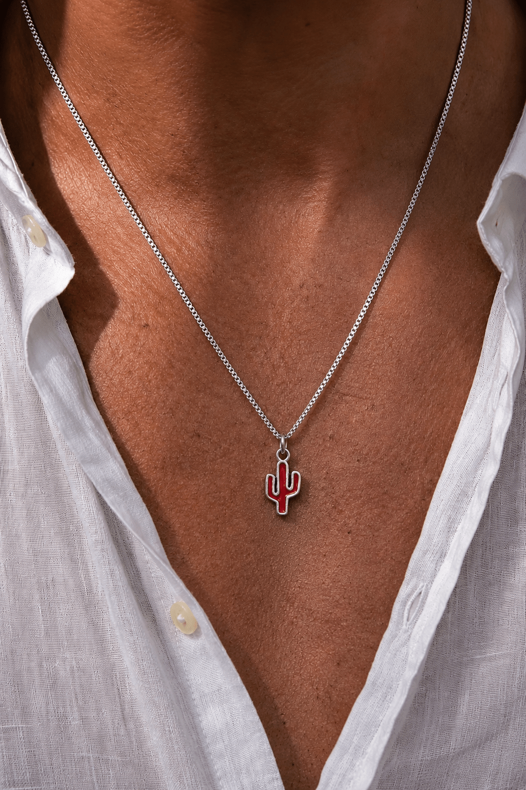 Crimson Cactus Necklace -Pure Sterling Silver 925s - Sila Silver Jewelry