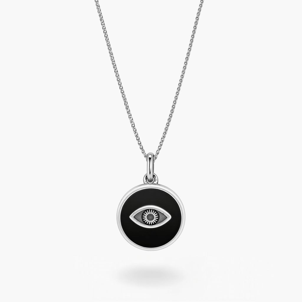 Evil Eye Disc Necklace -Pure Sterling Silver 925s - 60cm - Sila Silver Jewelry