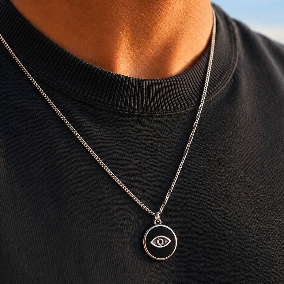 Evil Eye Disc Necklace -Pure Sterling Silver 925s - 60cm - Sila Silver Jewelry