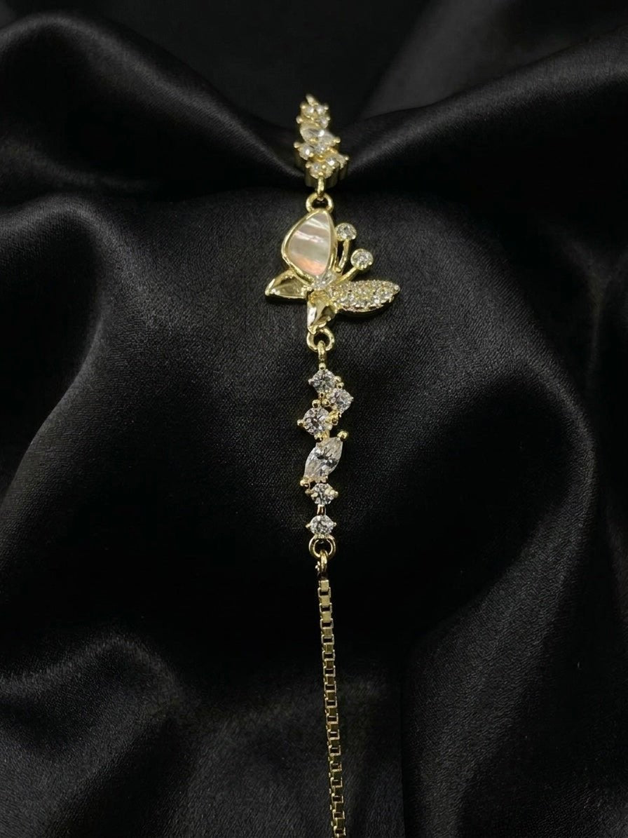 Golden Butterfly & Pearl Bracelet - Sila Silver Jewelry