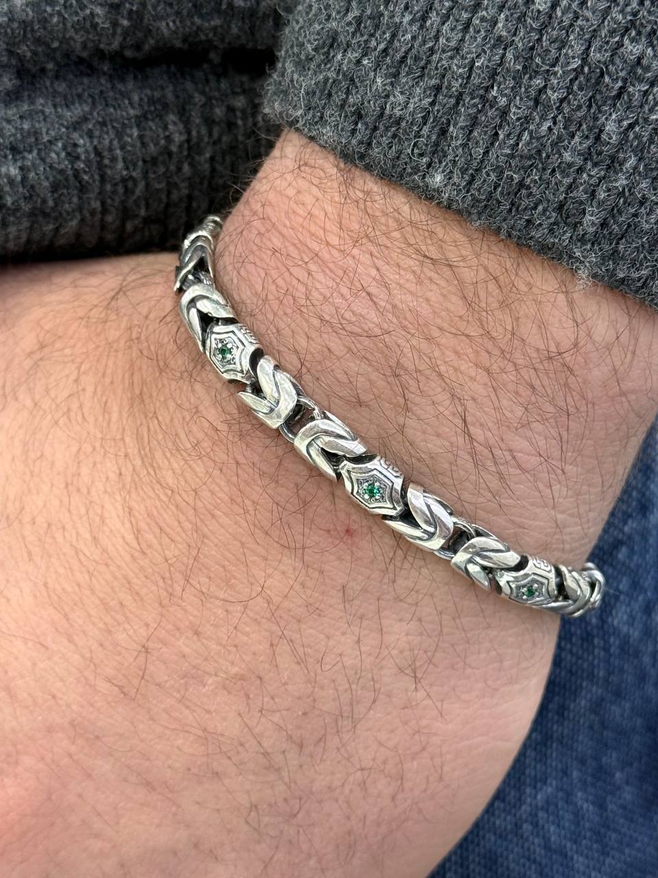 Green Emerald King Bracelet - Sterling Silver 925 - Sila Silver Jewelry
