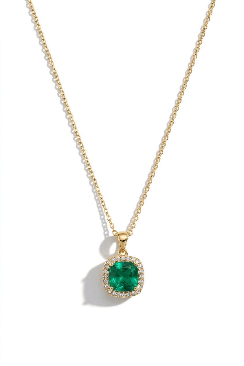 Green Emerald Square Necklace - Sila Silver Jewelry