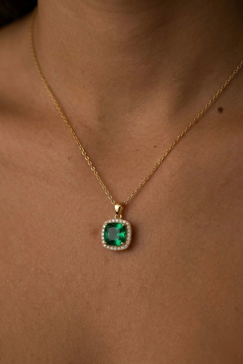 Green Emerald Square Necklace - Sila Silver Jewelry