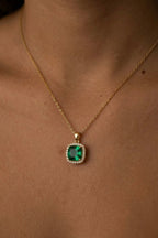 Green Emerald Square Necklace - Sila Silver Jewelry