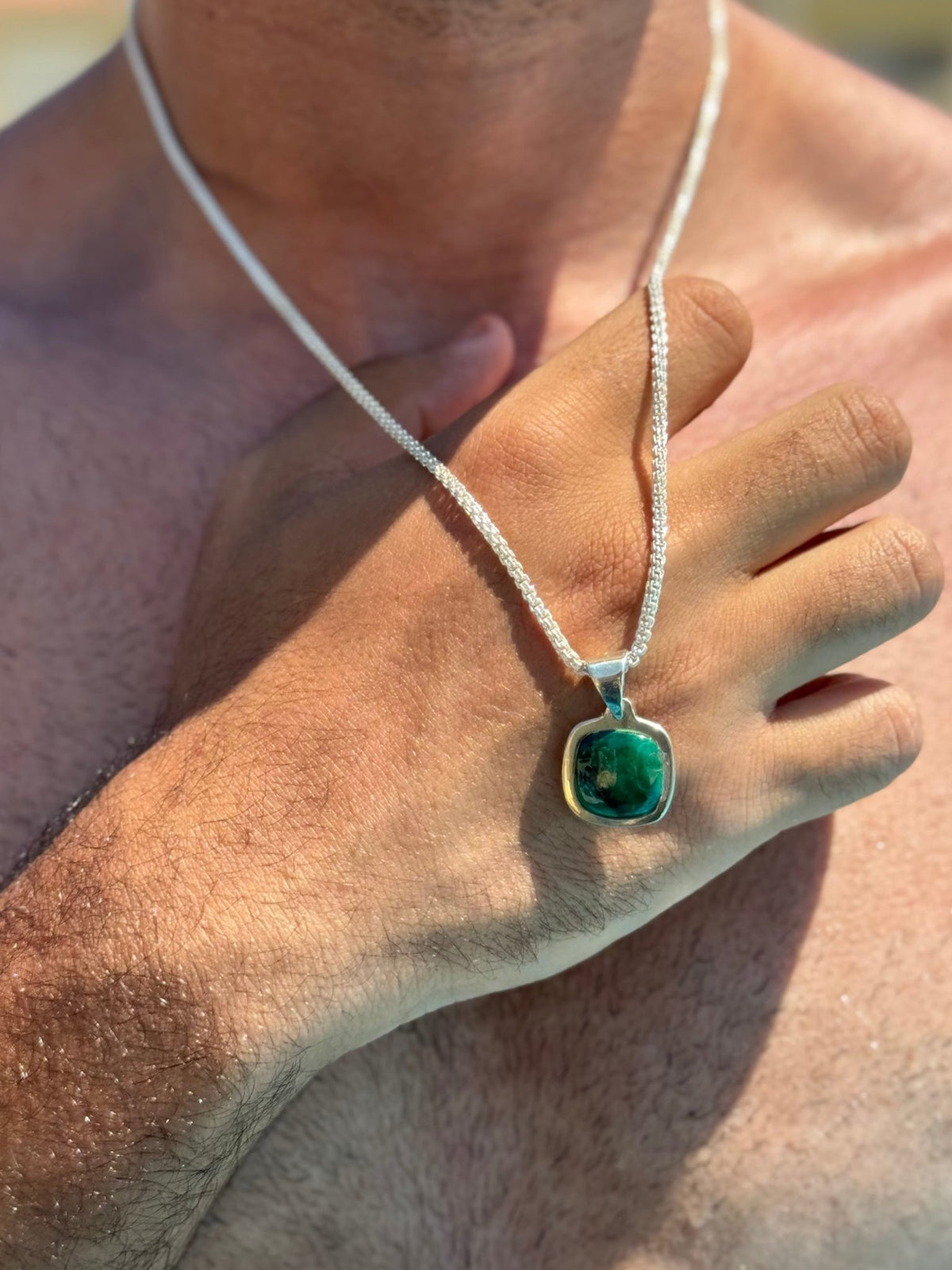 Green Malachite Halo Necklace - Sila Silver Jewelry