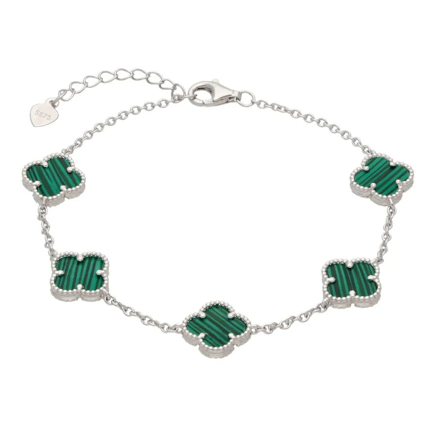 Green Malachite Van cleef Bracelet in Sterling Silver 925s - Sila Silver Jewelry