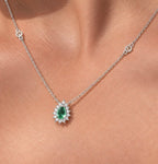 Green Pear Halo Necklace - Sila Silver Jewelry