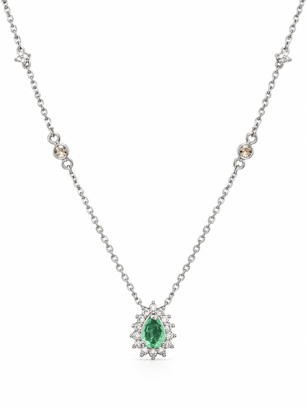 Green Pear Halo Necklace - Sila Silver Jewelry